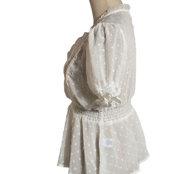 Love Tree Sheer White Lace Trim Peplum Romantic Blouse NWT - Picture 5 of 7